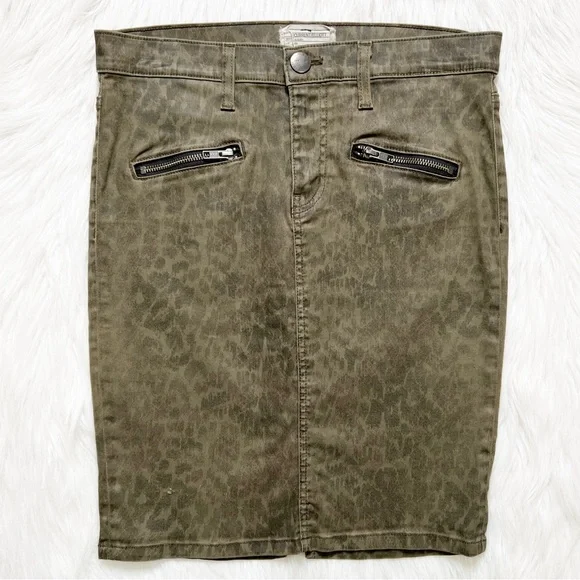 Current/Elliott Leopard Print Army Green Denim Pencil Skirt, Jean Skirt Size 28” - Picture 10 of 14